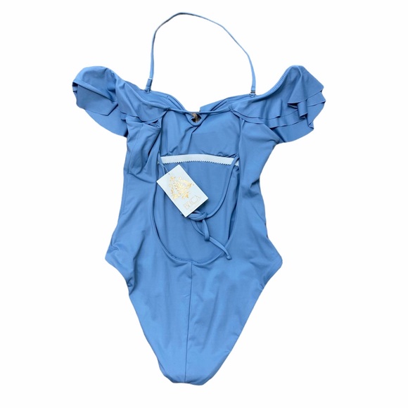 Becca S swimsuit ruffle sleeve one piece blue NWT - Picture 5 of 5